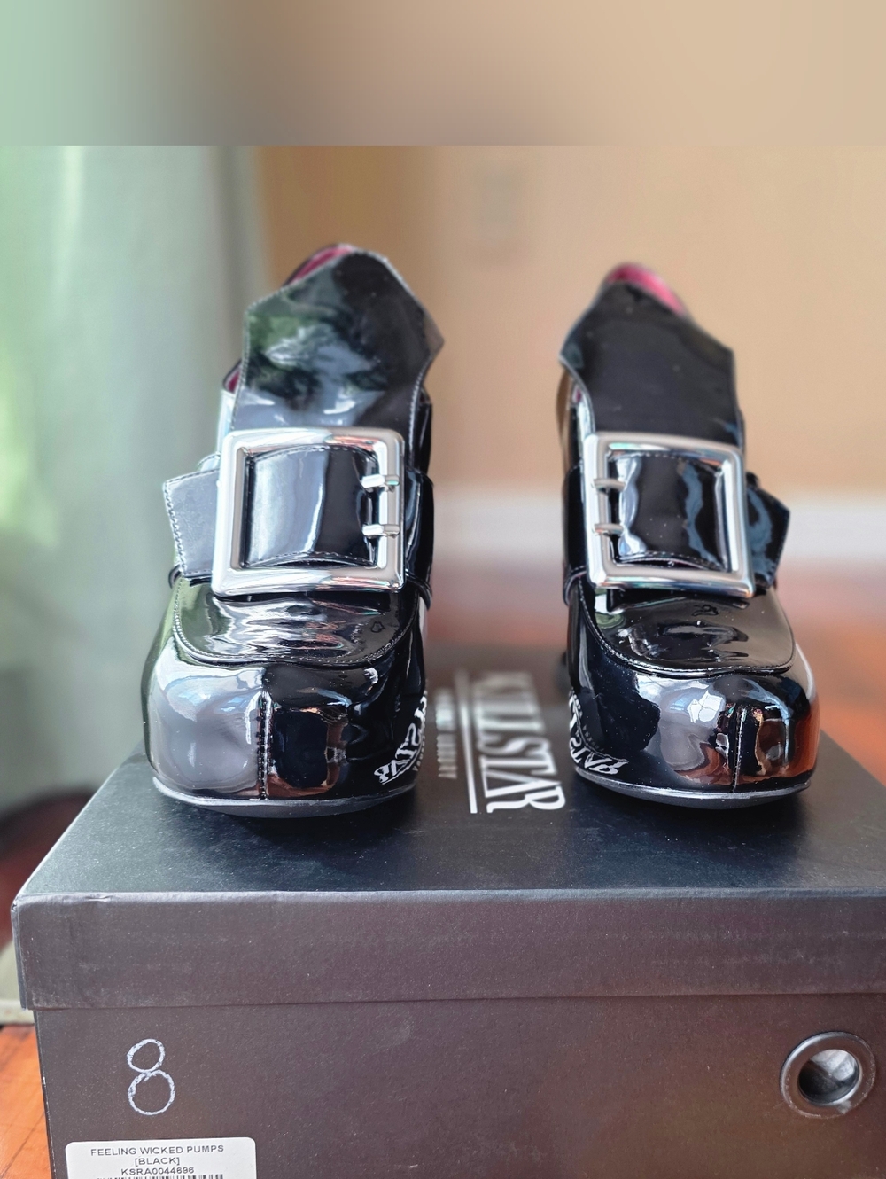 Killstar Black Patent Platform Buckle Heels - Picture 9 of 14